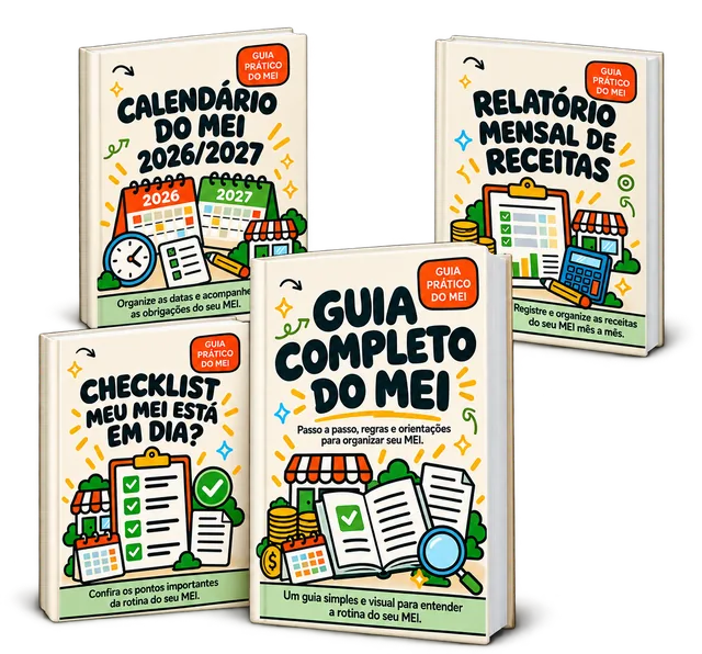 Guia Completo do MEI com calendário, relatório mensal de receitas e checklist